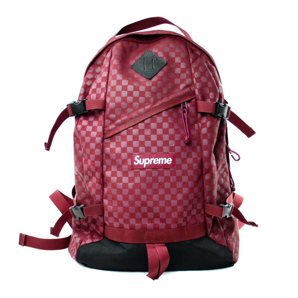 SUPREME - DAMIER CHECKERED BACKPACK FW '11 (BURGUNDY) [USED] - 1673-17