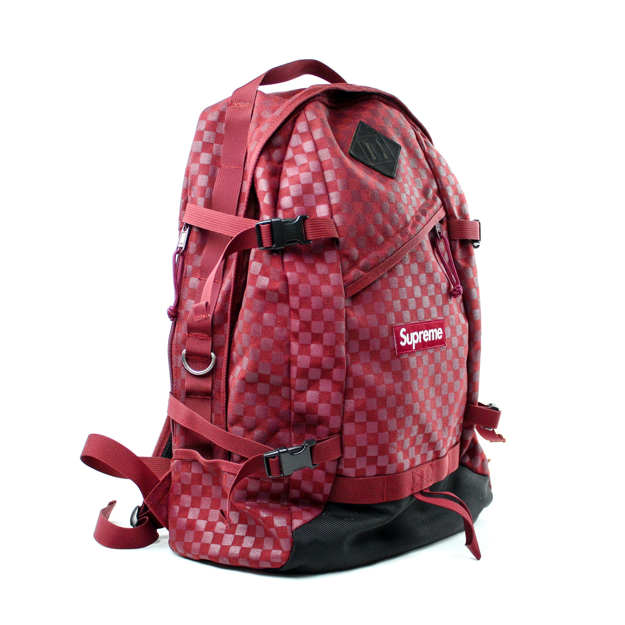 SUPREME - DAMIER CHECKERED BACKPACK FW '11 (BURGUNDY) [USED] - 1673-18