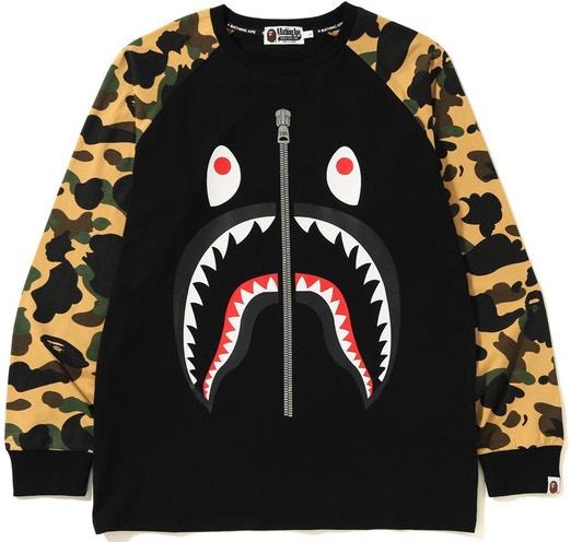 BAPE - 1ST CAMO SHARK L/S TEE (BLACK/YELLOW) - 1ST1