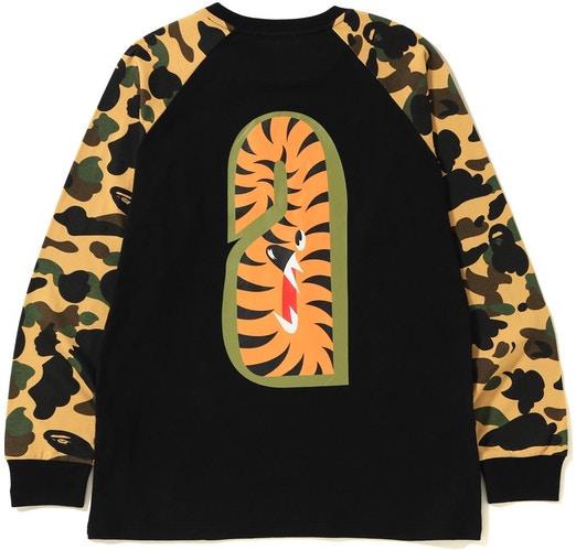 BAPE - 1ST CAMO SHARK L/S TEE (BLACK/YELLOW) - 1ST2