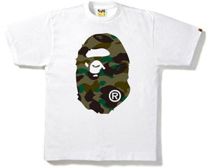 BAPE - 1ST CAMO APE HEAD TEE (WHITE/GREEN) - BA1