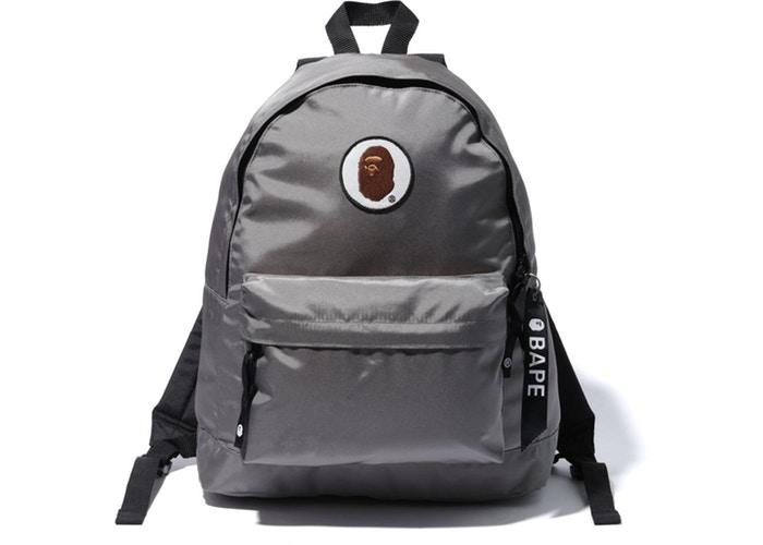 BAPE - HAPPY NEW YEAR APE HEAD PATCH BACKPACK (GREY) - Bape-Happy-New-Year-Ape-Head-Patch-Backpack-Grey