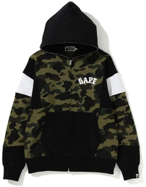 BAPE - 1ST CAMO COLOR BLOCK FULL ZIP HOODIE (BLACK/GREEN) - COL1