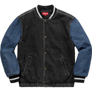 SUPREME - DENIM VARSITY JACKET (BLACK) - DEN1