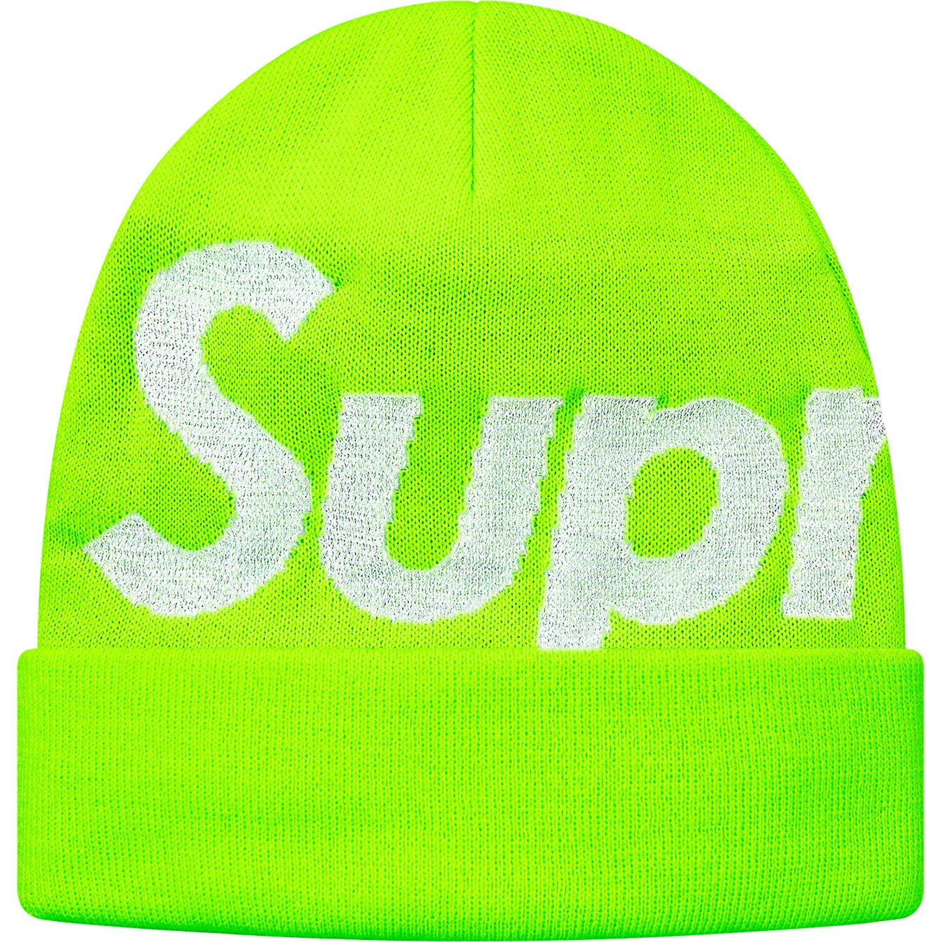 SUPREME - REFLECTIVE BIG LOGO BEANIE (BRIGHT GREEN) - GRN3