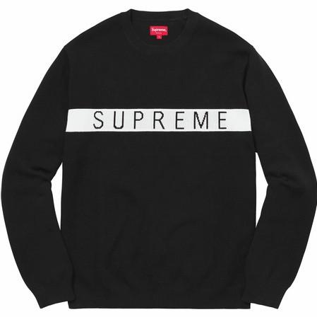SUPREME - LOGO STRIPE PIQUE CREWNECK (BLACK) - Logo-Stripe-Pique-Crewneck