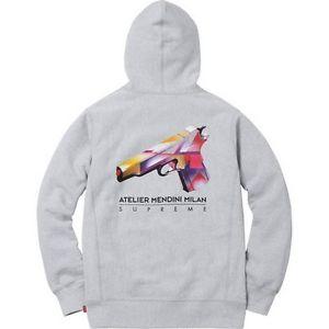 SUPREME - MENDINI GUN HOODED SWEATSHIRT (HEATHER GREY) [USED] - MEN2