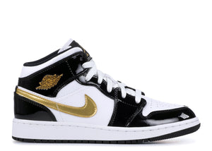 AIR JORDAN RETRO 1 MID SE (GS) - BLACK/GOLD (PATENT) - MIDGS