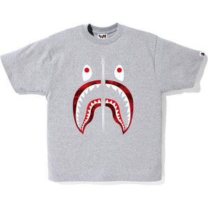 BAPE - COLOR CAMO SHARK TEE (GREY/RED) - REDSH