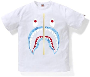 BAPE - ABC CAMO SHARK TEE KIDS (WHITE/BLUE) - SHARK