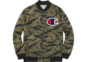 SUPREME/CHAMPION - SNAP FRONT SWEATSHIRT (TIGER CAMO) - Supreme-Champion-Snap-Front-Sweat-Olive-Tiger-Camo