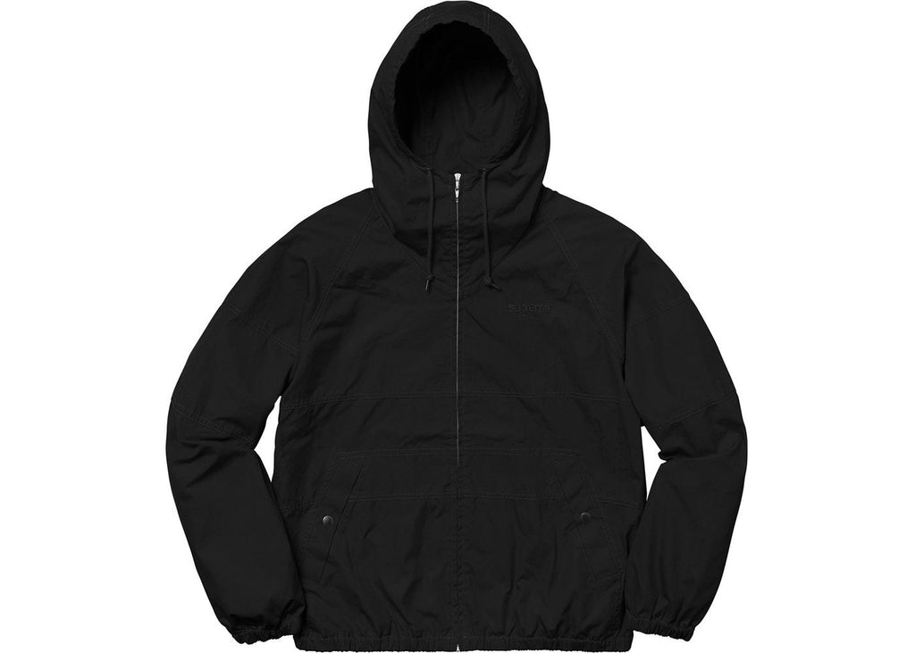 SUPREME - HOODED RAGLAN JACKET (BLACK) - Supreme-Cotton-Hooded-Raglan-Jacket-Black