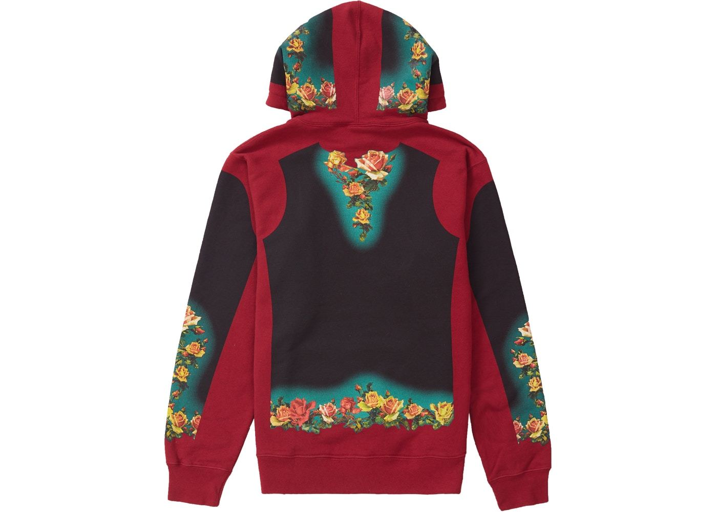 SUPREME/JEAN PAUL GAULTIER - FLORAL PRINT HOODED SWEATSHIRT (CARDINAL) - Supreme-Jean-Paul-Gaultier-Floral-Print-Hooded-Sweatshirt-Cardinal-2