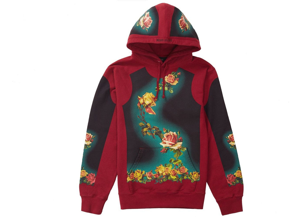 SUPREME/JEAN PAUL GAULTIER - FLORAL PRINT HOODED SWEATSHIRT (CARDINAL) - Supreme-Jean-Paul-Gaultier-Floral-Print-Hooded-Sweatshirt-Cardinal