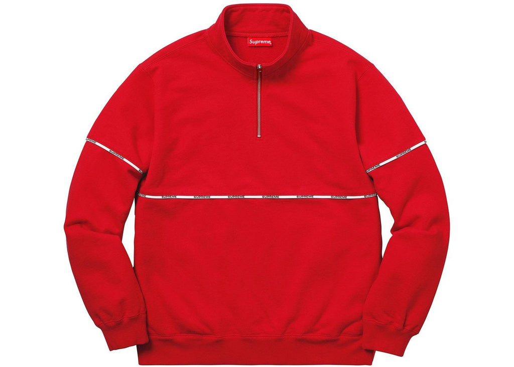 SUPREME - LOGO PIPING HALF ZIP SWEATSHIRT (RED) - Supreme-Logo-Piping-Half-Zip-Sweatshirt-Red