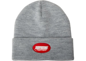 SUPREME - RUBBER PATCH BEANIE (HEATHER GREY) - Supreme-Rubber-Patch-Beanie-Heather-Grey