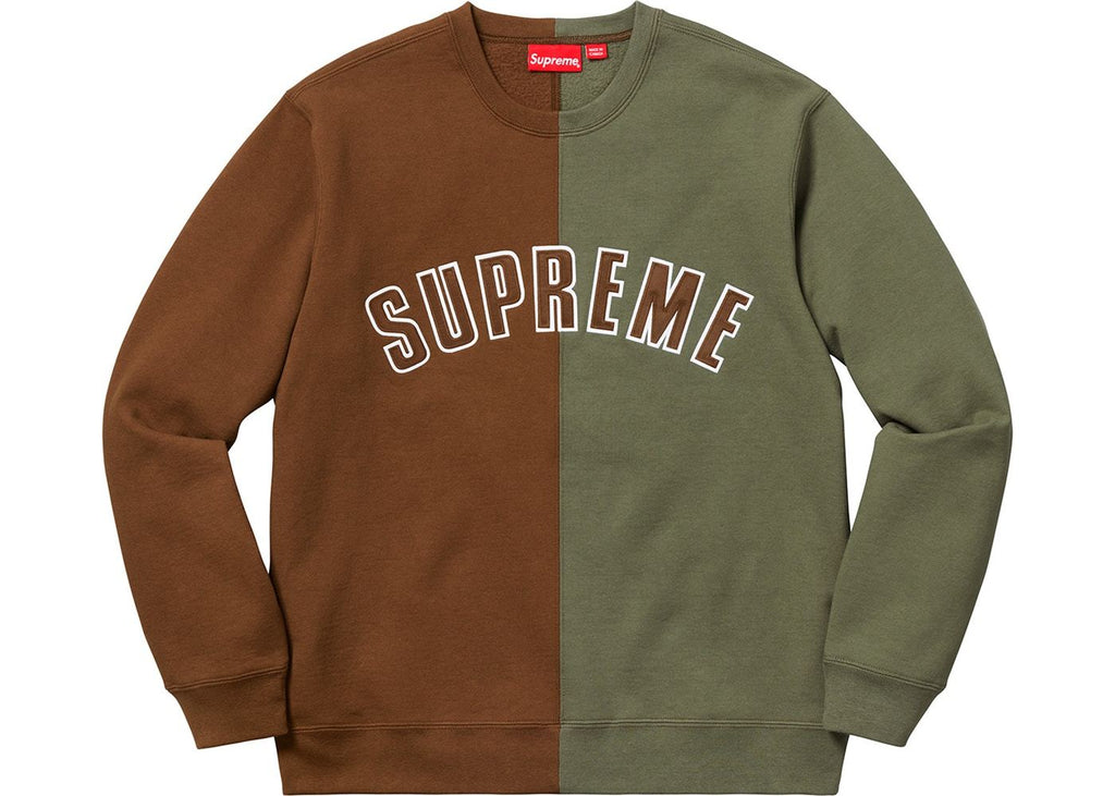 SUPREME - SPLIT CREWNECK SWEATSHIRT (BROWN) - Supreme-Split-Crewneck-Sweatshirt-Brown