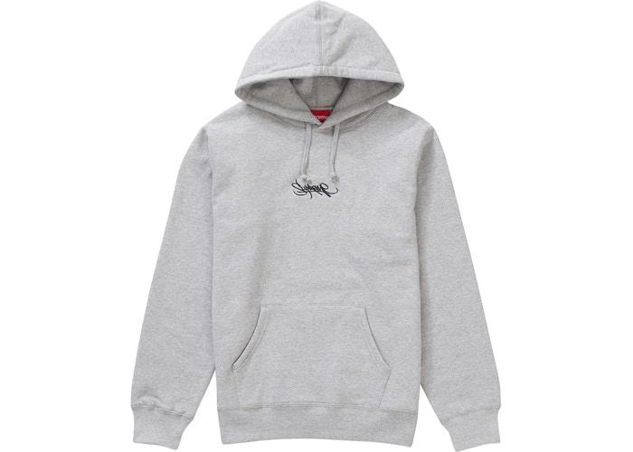 SUPREME - TAG LOGO HOODED SWEATSHIRT (GREY) - Supreme-Tag-Logo-Hooded-Sweatshirt-Heather-Grey