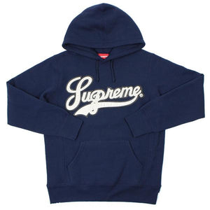 SUPREME - STUDDED LEATHER SCRIPT HOODIE (NAVY) - gcox055-r1